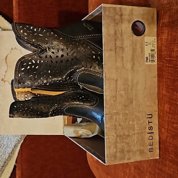 BED STU Irma Graphito Rustic Boots High Heel Leather Cutouts Black Size 9.5 NWT - Picture 4 of 16
